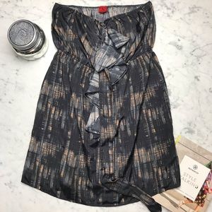 Hello Miss Printed Strappless Ruffle Short Dress